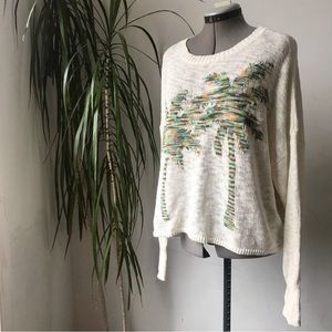 LOU & GREY Women’s Knitted Cropped Sweater Palm Print Size L
